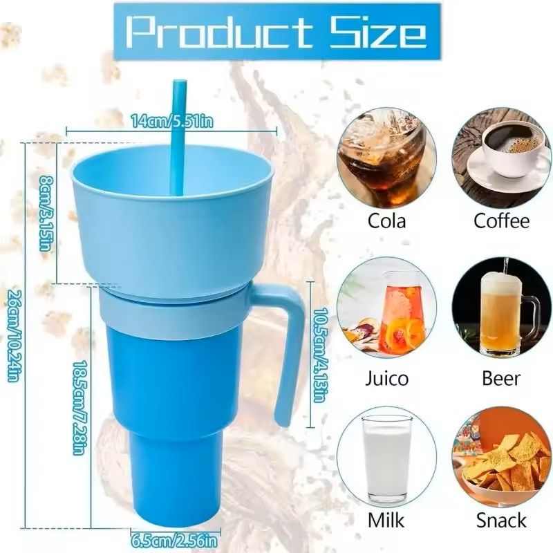 2 In 1 Snack And Drink Cup With Handle Portable Popcorn And Beverage Container For Kids And Adults 17
