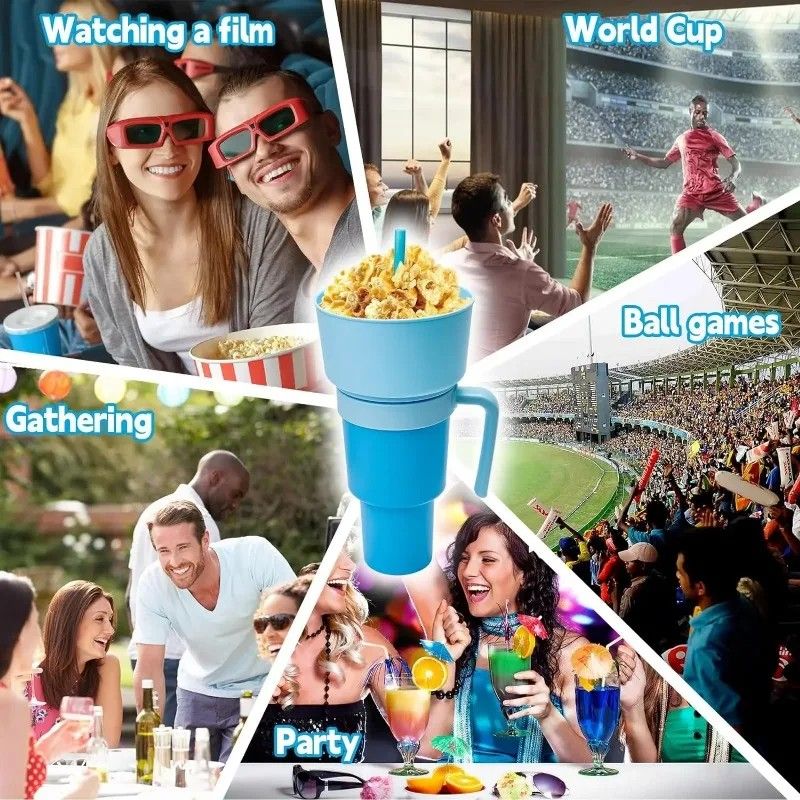 2 In 1 Snack And Drink Cup With Handle Portable Popcorn And Beverage Container For Kids And Adults 19
