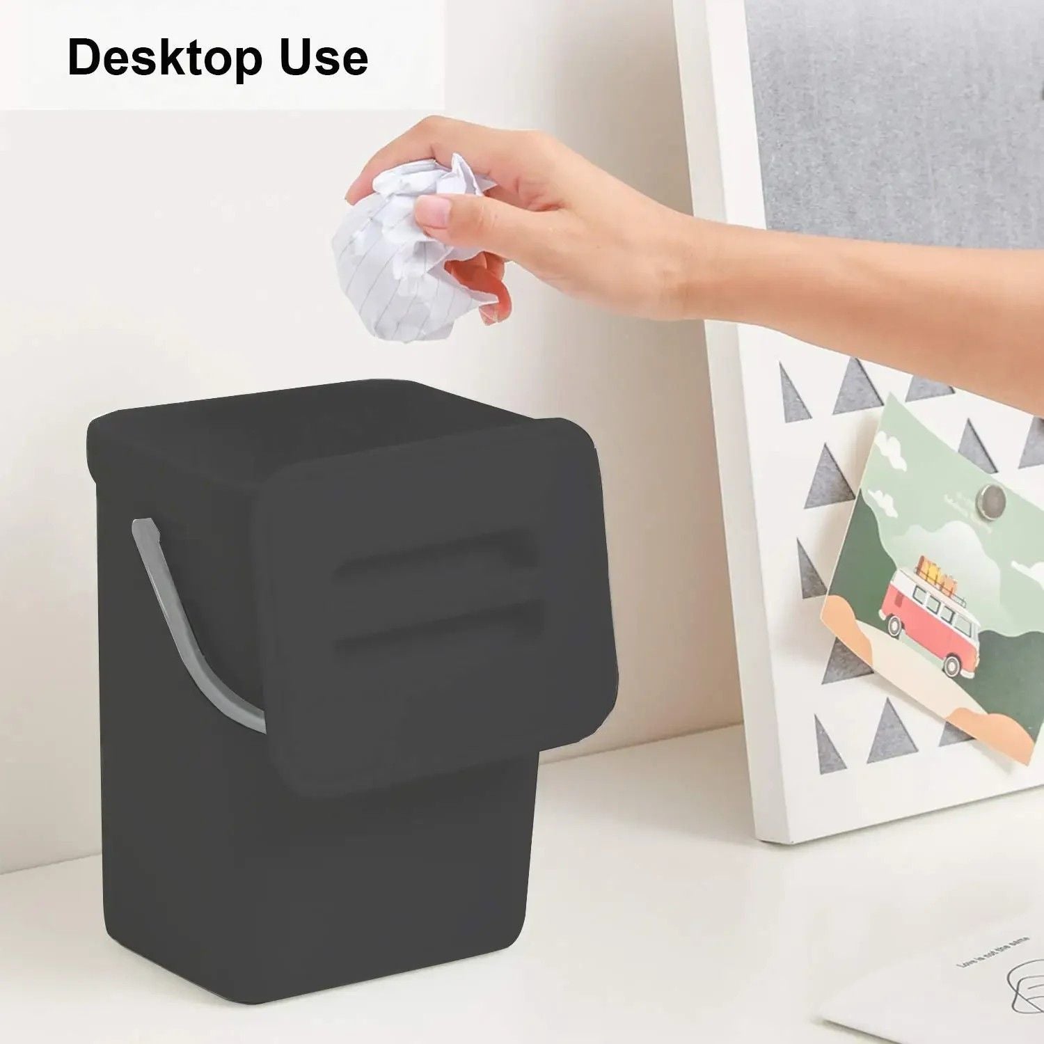 Small Hanging Trash Can With Lid  Plastic Waste Bin For Kitchen Cabinet Under Sink Bathroom Use 2