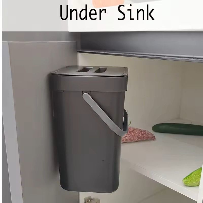 Small Hanging Trash Can With Lid  Plastic Waste Bin For Kitchen Cabinet Under Sink Bathroom Use 7