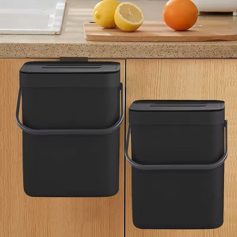 Small Hanging Trash Can with Lid – Plastic Waste Bin for Kitchen Cabinet Under Sink Bathroom Use