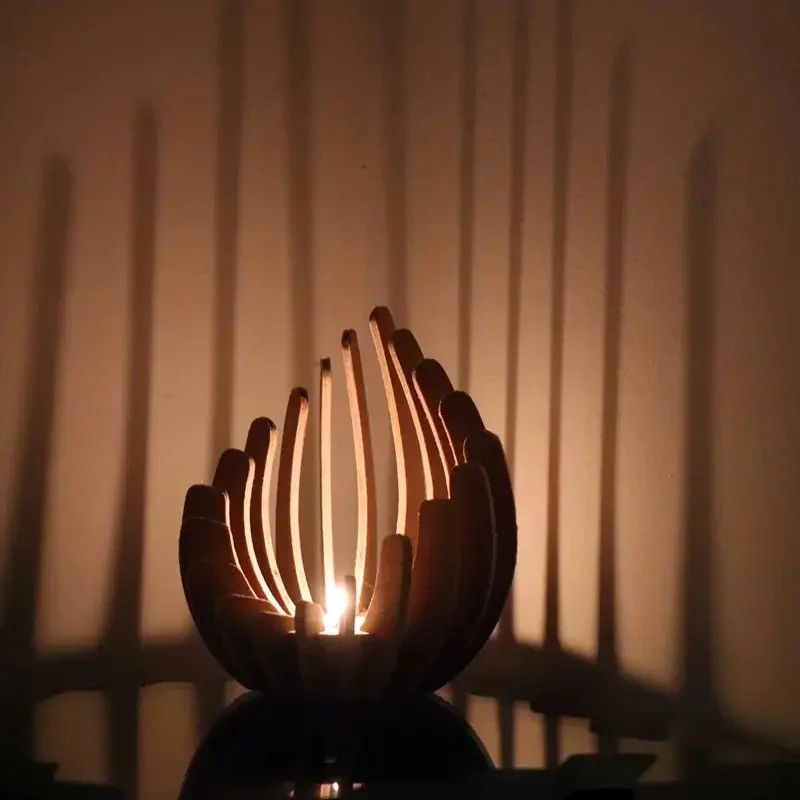 Lotus Shaped Wooden Candle Holder DIY Rustic Candlestick Decoration For Home 1