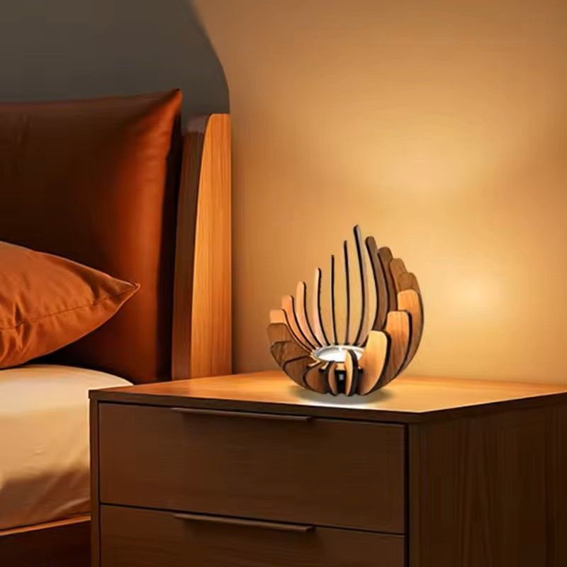 Lotus Shaped Wooden Candle Holder DIY Rustic Candlestick Decoration For Home 2