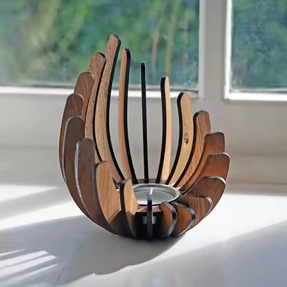 Lotus Shaped Wooden Candle Holder DIY Rustic Candlestick Decoration For Home 3