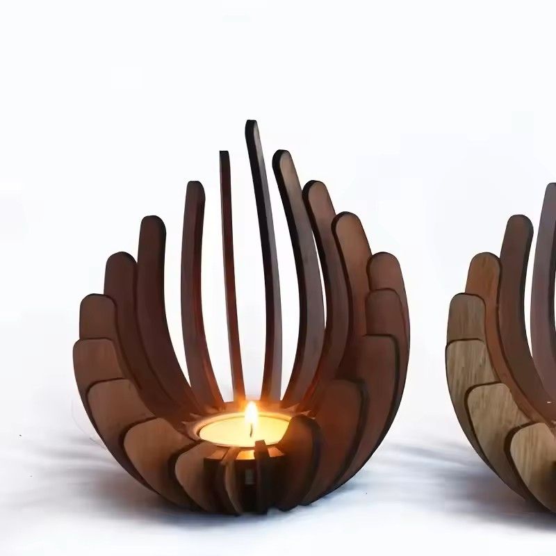 Lotus Shaped Wooden Candle Holder DIY Rustic Candlestick Decoration For Home 4