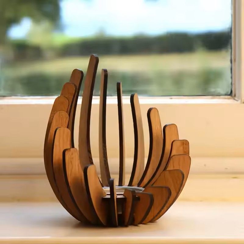 Lotus Shaped Wooden Candle Holder DIY Rustic Candlestick Decoration for Home