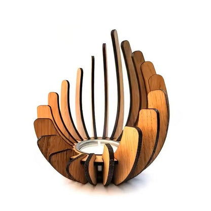 Lotus Shaped Wooden Candle Holder DIY Rustic Candlestick Decoration For Home 5