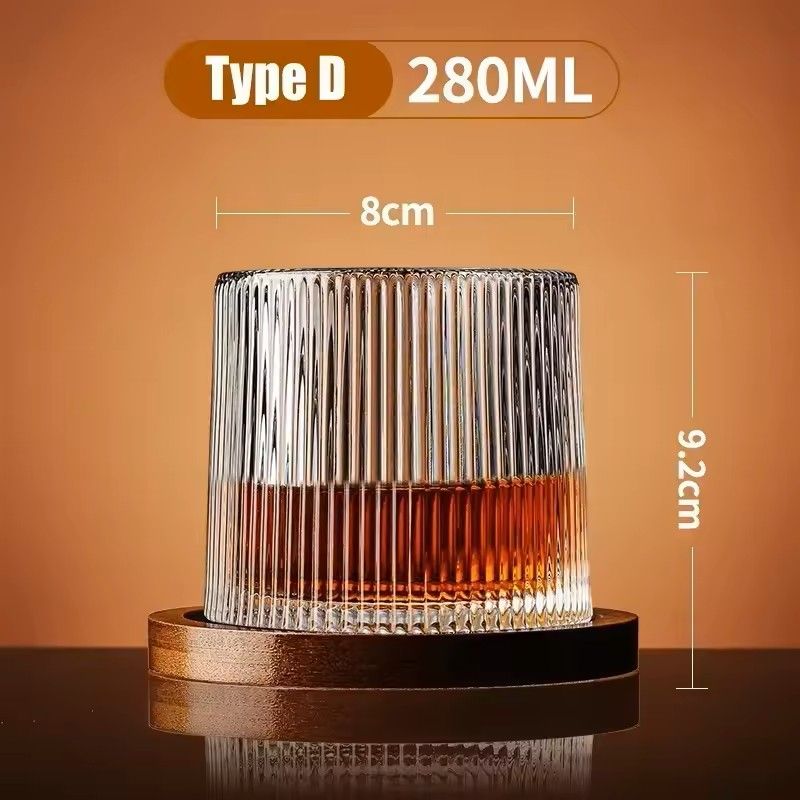 Rotating Whisky Glass With Bamboo Coaster  Spinning Cocktail Glass For Whiskey Scotch Bourbon Wine 10