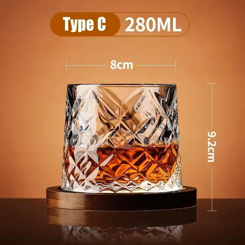 Rotating Whisky Glass With Bamboo Coaster  Spinning Cocktail Glass For Whiskey Scotch Bourbon Wine 9