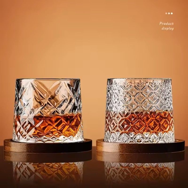 Rotating Whisky Glass With Bamboo Coaster  Spinning Cocktail Glass For Whiskey Scotch Bourbon Wine 5