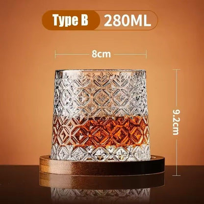 Rotating Whisky Glass With Bamboo Coaster  Spinning Cocktail Glass For Whiskey Scotch Bourbon Wine 8