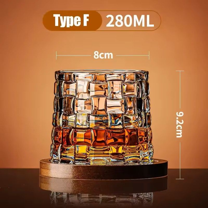Rotating Whisky Glass With Bamboo Coaster  Spinning Cocktail Glass For Whiskey Scotch Bourbon Wine 12