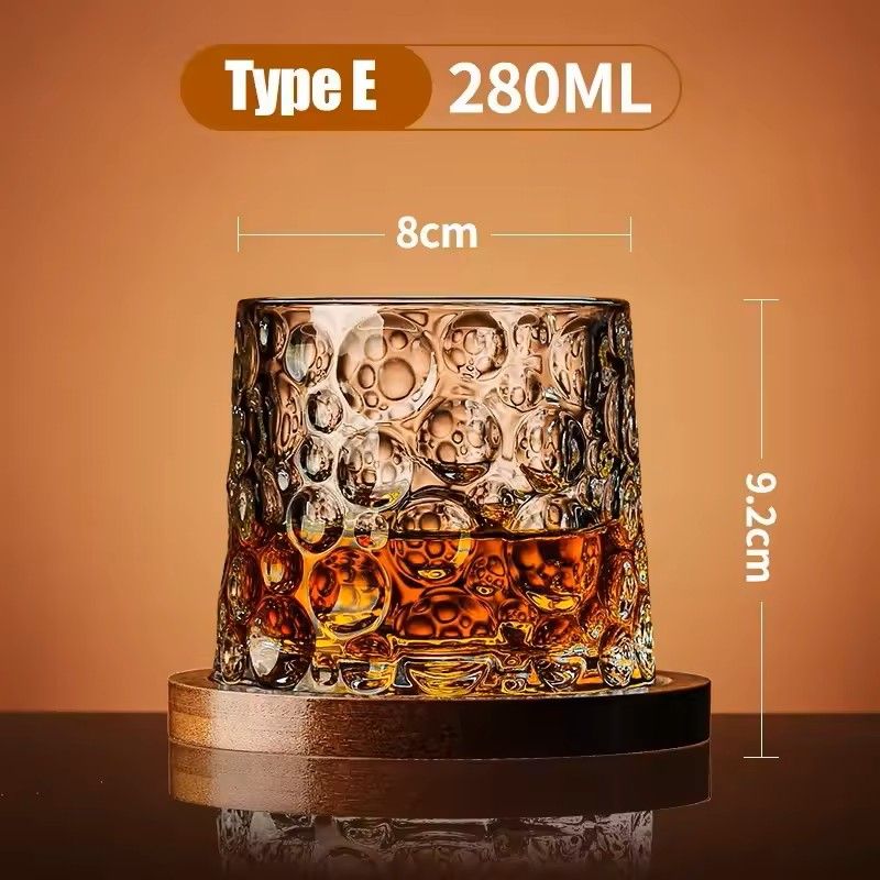 Rotating Whisky Glass With Bamboo Coaster  Spinning Cocktail Glass For Whiskey Scotch Bourbon Wine 11