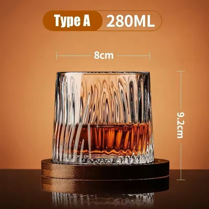 Rotating Whisky Glass With Bamboo Coaster  Spinning Cocktail Glass For Whiskey Scotch Bourbon Wine 7