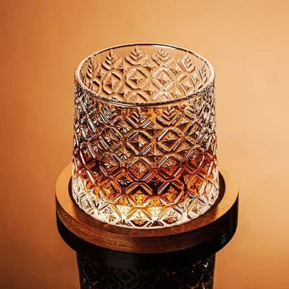 Rotating Whisky Glass With Bamboo Coaster  Spinning Cocktail Glass For Whiskey Scotch Bourbon Wine 6