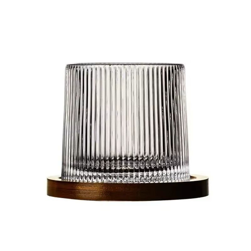 Rotating Whisky Glass With Bamboo Coaster  Spinning Cocktail Glass For Whiskey Scotch Bourbon Wine 2