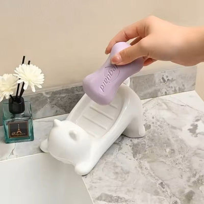 Cute Cat Shaped Drainable Soap And Sponge Holder Tray For Bathroom Kitchen 1