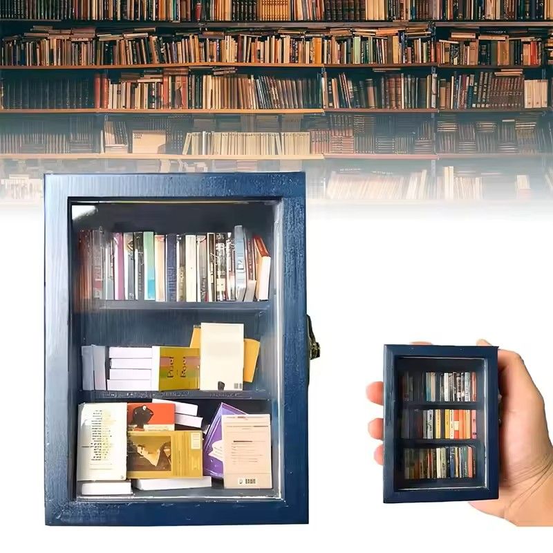 Wooden Pocket Miniature Bookshelf – Tiny Book Library Ornament for Desk Shelf and Home Decoration