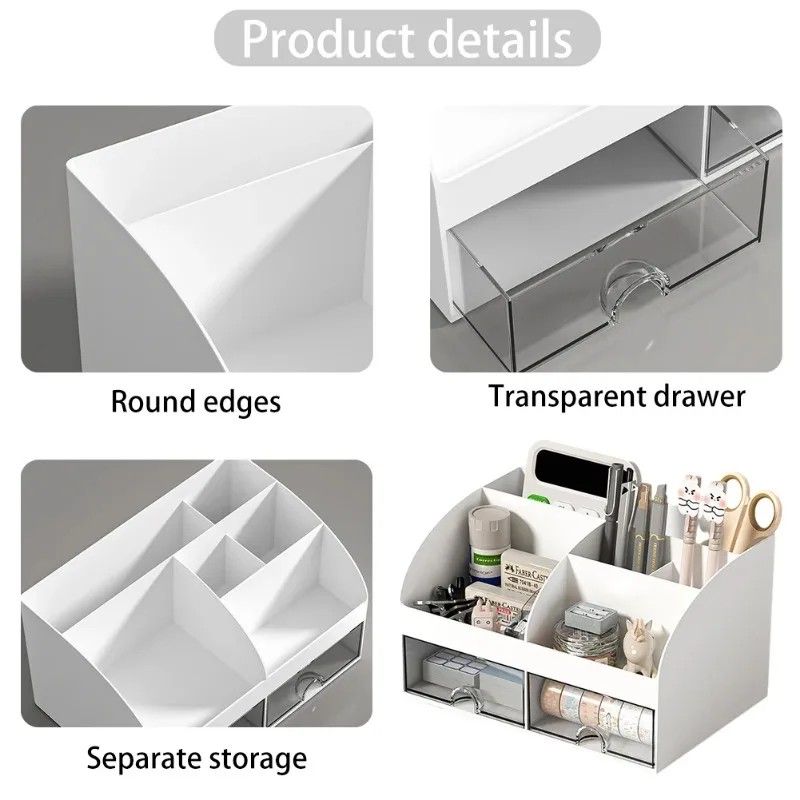 Desktop Storage Box Organizer With 6 Compartments And 2 Drawers  Desk Stationery And Makeup Storage 1