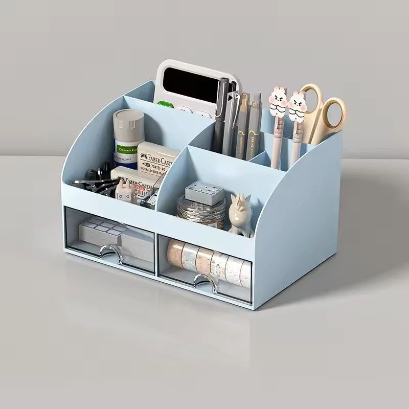 Desktop Storage Box Organizer With 6 Compartments And 2 Drawers  Desk Stationery And Makeup Storage 5