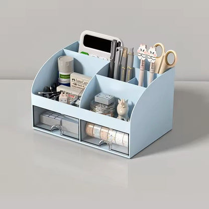Desktop Storage Box Organizer With 6 Compartments And 2 Drawers  Desk Stationery And Makeup Storage 5