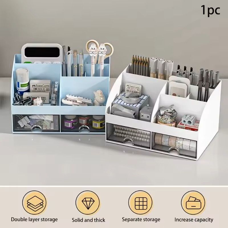 Desktop Storage Box Organizer With 6 Compartments And 2 Drawers  Desk Stationery And Makeup Storage 3