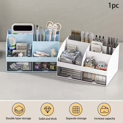 Desktop Storage Box Organizer With 6 Compartments And 2 Drawers  Desk Stationery And Makeup Storage 3