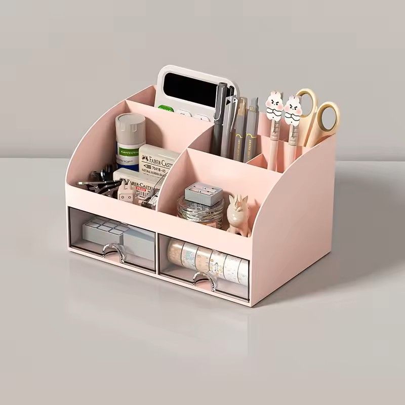 Desktop Storage Box Organizer With 6 Compartments And 2 Drawers  Desk Stationery And Makeup Storage 4