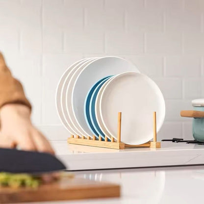 Bamboo Dish Drying Rack With Drainboard  Wooden Plate Bowl Cup Organizer For Kitchen Counter 5