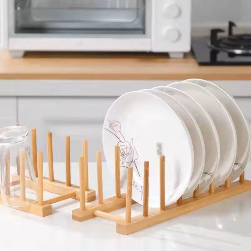 Bamboo Dish Drying Rack With Drainboard  Wooden Plate Bowl Cup Organizer For Kitchen Counter 1