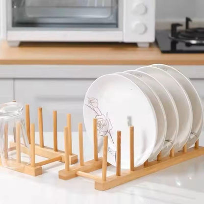 Bamboo Dish Drying Rack With Drainboard  Wooden Plate Bowl Cup Organizer For Kitchen Counter 1