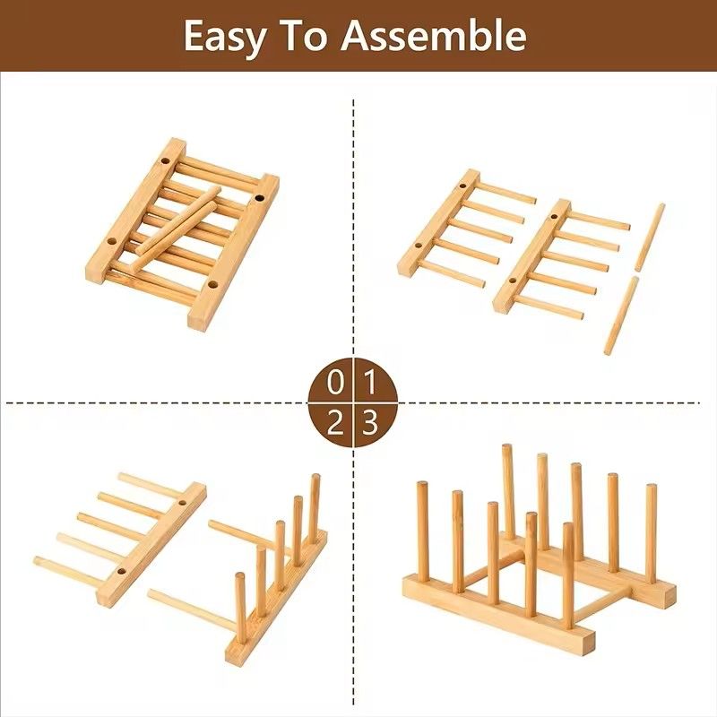 Bamboo Dish Drying Rack With Drainboard  Wooden Plate Bowl Cup Organizer For Kitchen Counter 3