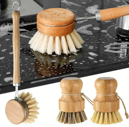 Bamboo Kitchen Cleaning Brush Natural Dish Scrubber Set