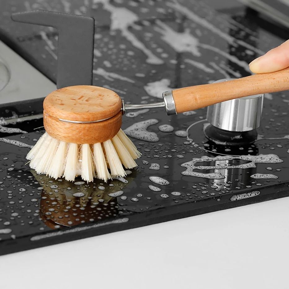 Bamboo Kitchen Cleaning Brush Natural Dish Scrubber Set 3