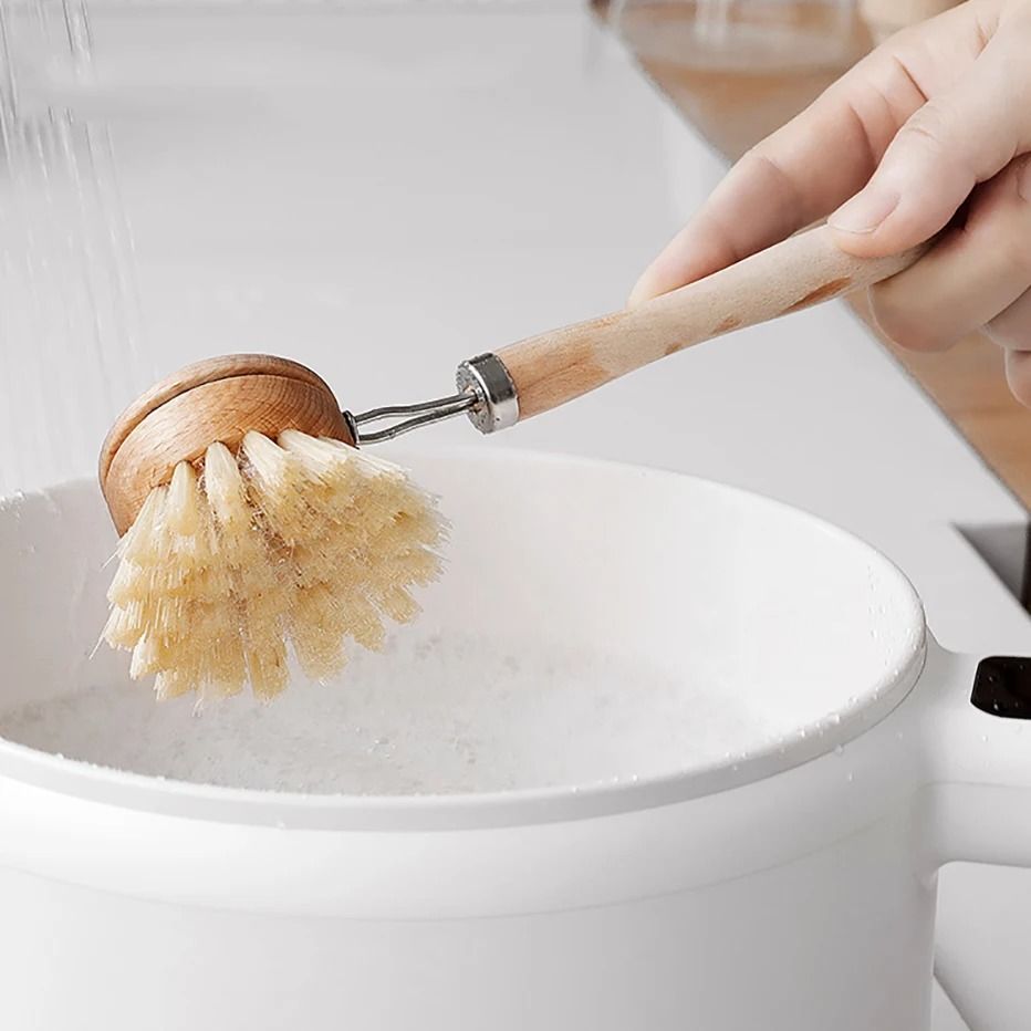 Bamboo Kitchen Cleaning Brush Natural Dish Scrubber Set 4