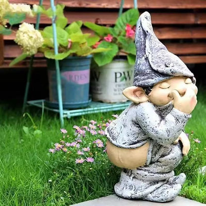 Garden Gnome Laugh & Lawn Resin Statue - Funny Gnome Garden Decor & Outdoor Ornament