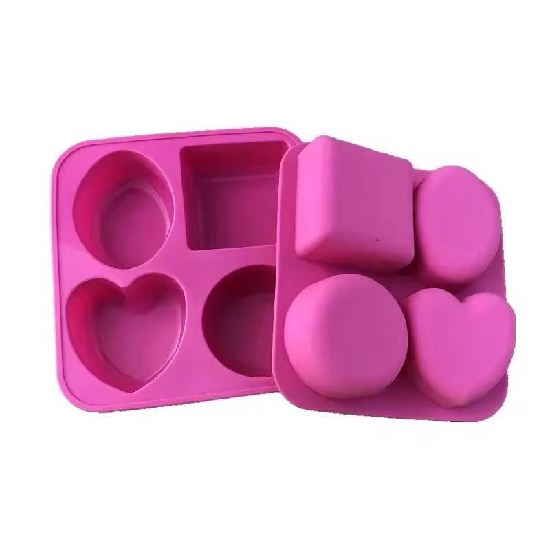 Handmade Soap Mold, 4-Cavity Round, Oval, Heart & Square Silicone Mold