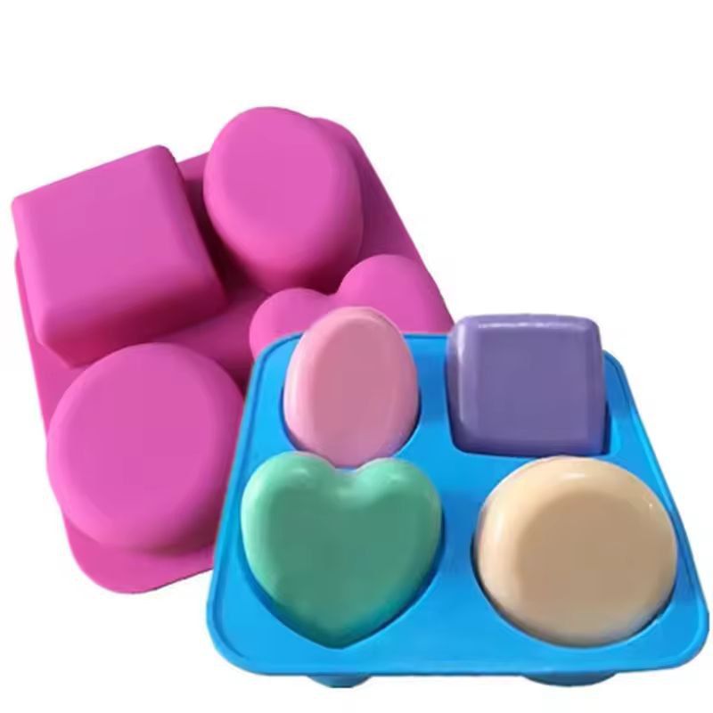 Handmade Soap Mold 4Cavity Round Oval Heart  Square Silicone Mold 1