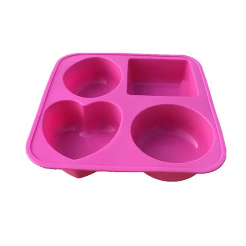 Handmade Soap Mold 4Cavity Round Oval Heart  Square Silicone Mold 2