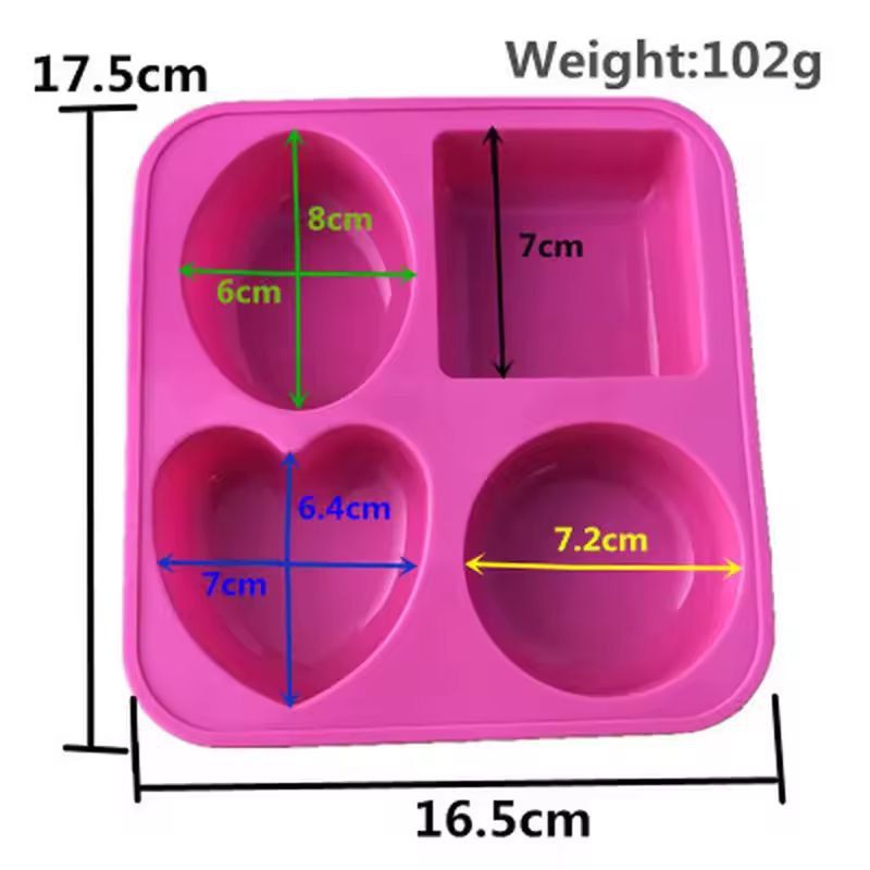 Handmade Soap Mold 4Cavity Round Oval Heart  Square Silicone Mold 4
