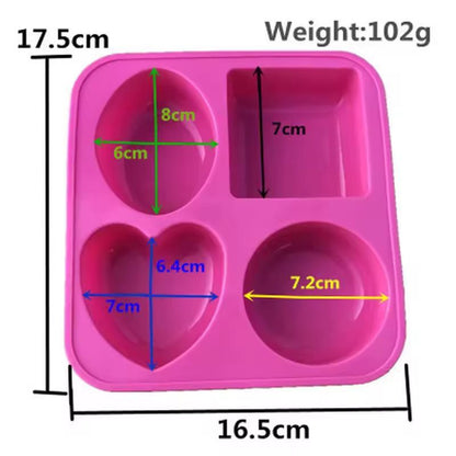 Handmade Soap Mold 4Cavity Round Oval Heart  Square Silicone Mold 4