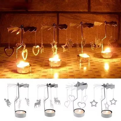Rotating Metal Carousel Tea-Light Candle Holder - Festive Spinning Xmas Centerpiece