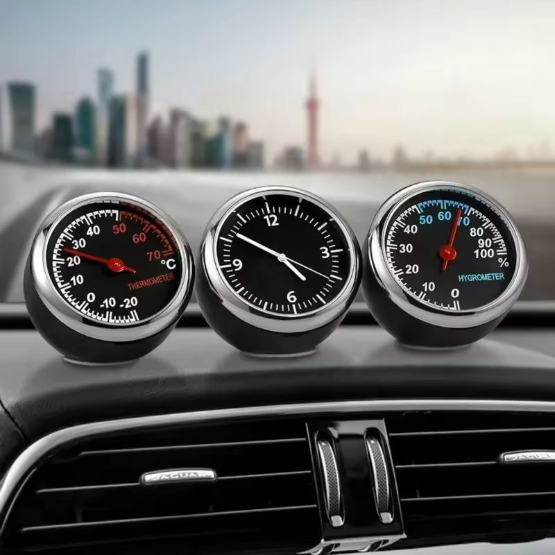 Compact AirVent Car Clock  Thermometer  Mini Quartz Clock And Hygrometer Gauge 1