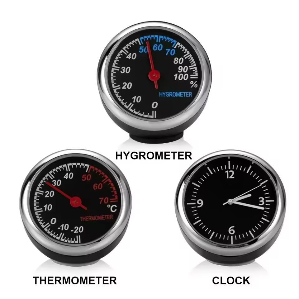 Compact AirVent Car Clock  Thermometer  Mini Quartz Clock And Hygrometer Gauge 4