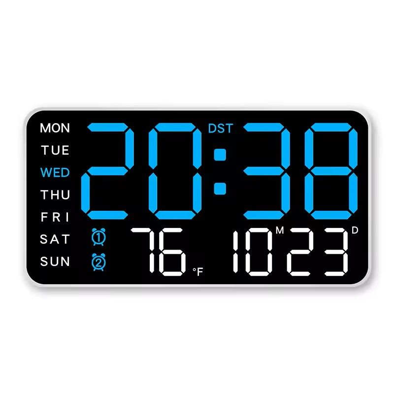 Large LED Digital Wall Clock – USB Powered Remote Control with Temperature, Date & Week Display + Dual Alarm Feature