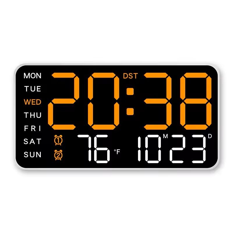Large LED Digital Wall Clock – USB Powered Remote Control with Temperature, Date & Week Display + Dual Alarm Feature