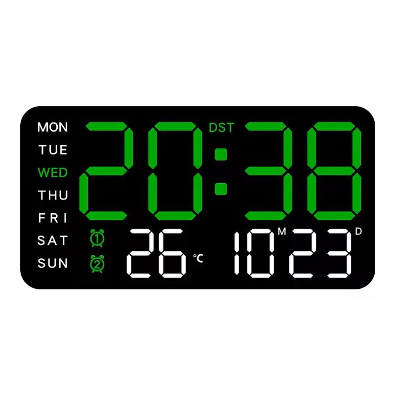Large LED Digital Wall Clock – USB Powered Remote Control with Temperature, Date & Week Display + Dual Alarm Feature