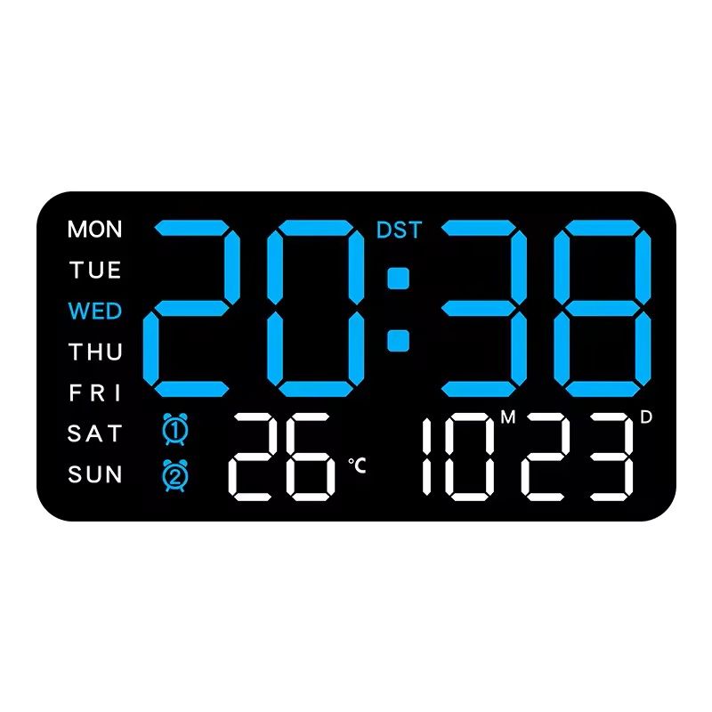 Large LED Digital Wall Clock – USB Powered Remote Control with Temperature, Date & Week Display + Dual Alarm Feature