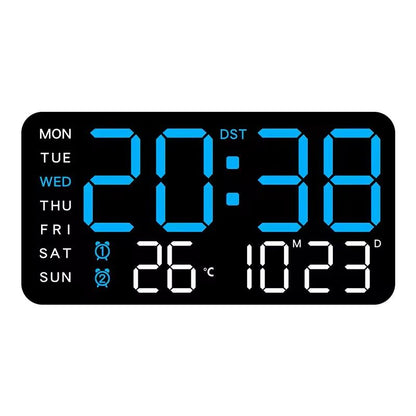 Large LED Digital Wall Clock – USB Powered Remote Control with Temperature, Date & Week Display + Dual Alarm Feature