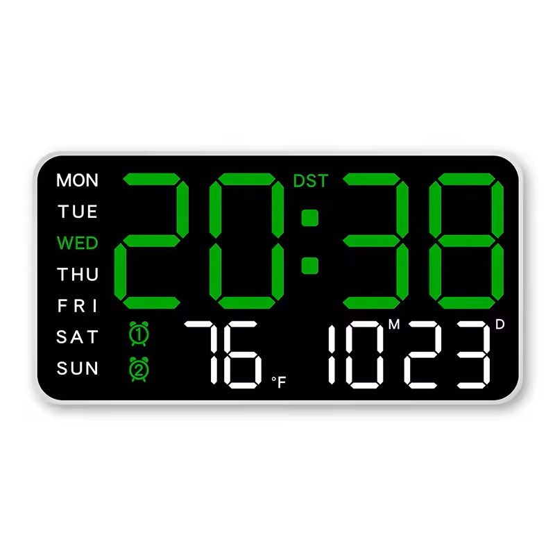 Large LED Digital Wall Clock – USB Powered Remote Control with Temperature, Date & Week Display + Dual Alarm Feature